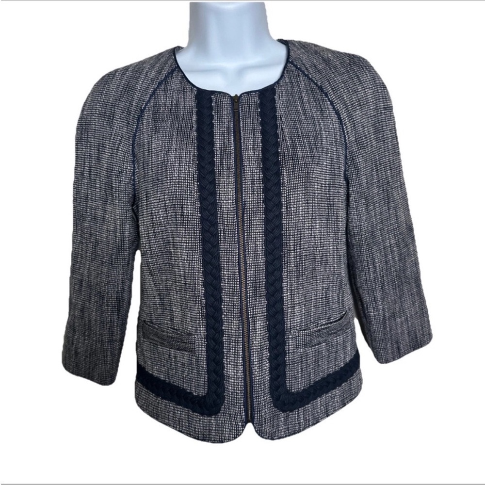 J Crew Women’s Suiting Blue Tweed Tailored Fit Zip Suit Jacket Blazer Size 2